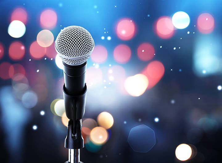 Microphone on stage .<br />
Close up of microphone setting on stand wi